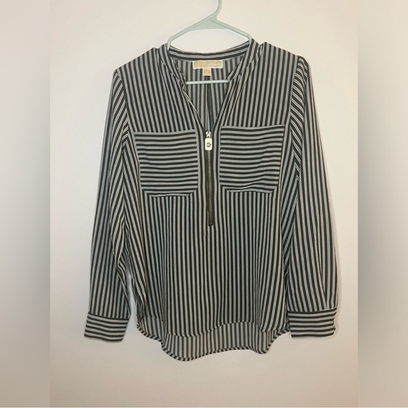 Michael Kors Tops - Michael Kors - Green and White Striped Blouse - Size Small